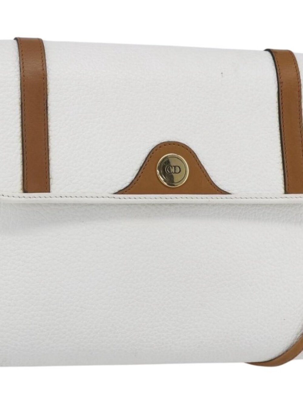 Christian Dior Shoulder Bag Leather White Gold Auth BA8403